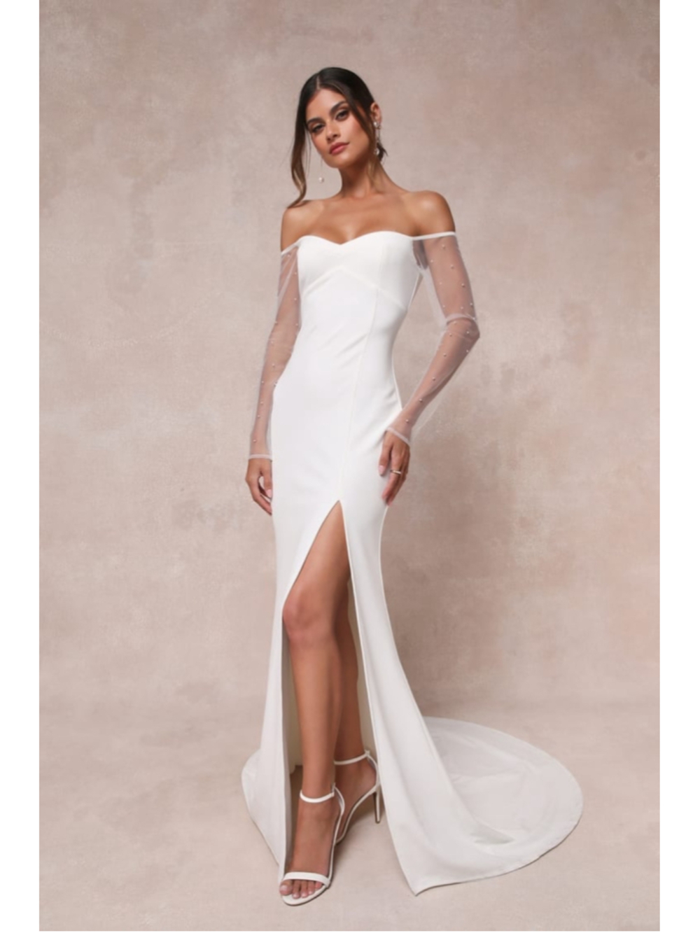 Eternally Beloved White Mesh Off-the-Shoulder Pearl Maxi Dress
Lulus